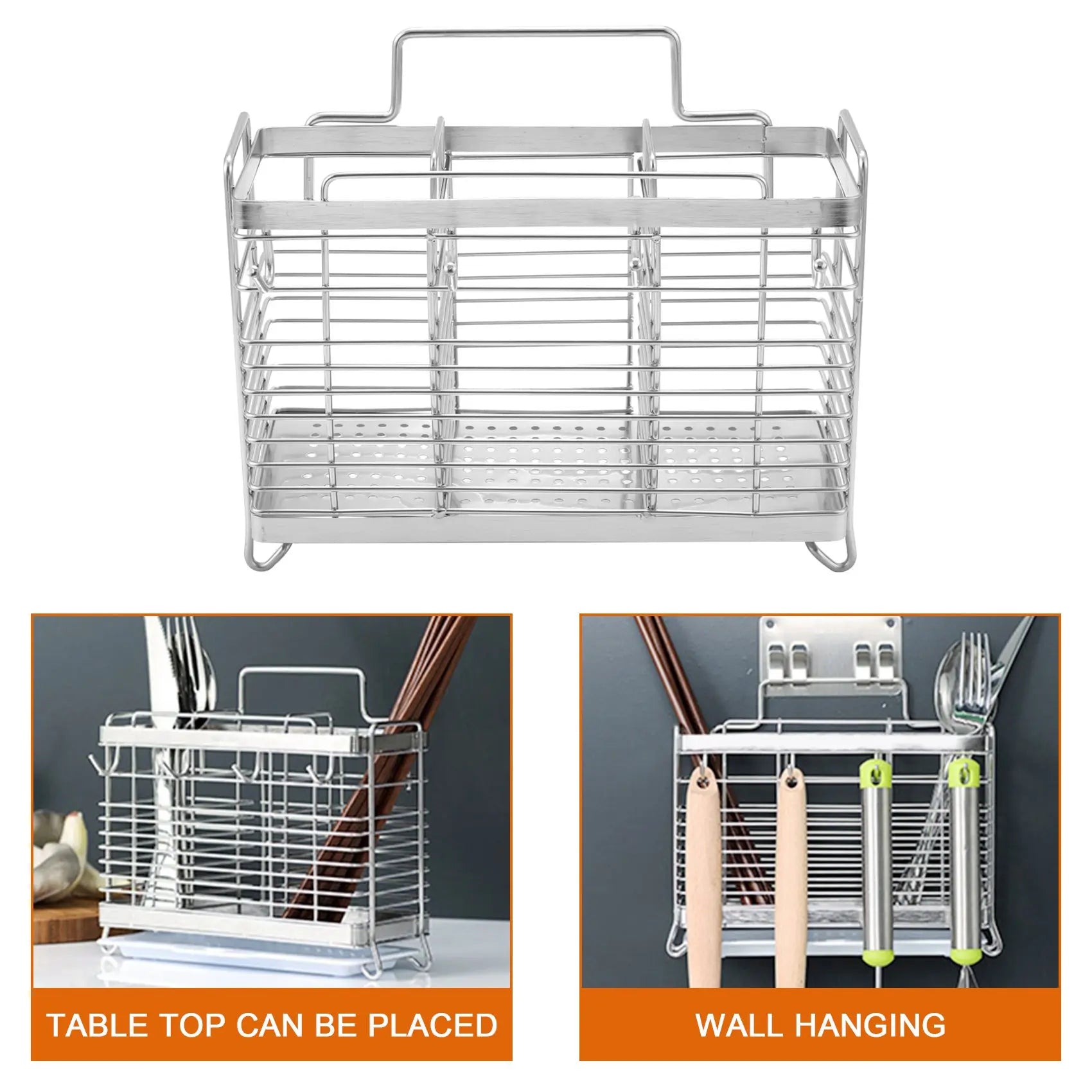 [CLOS] Kitchen Hanging Stainless Steel Chopsticks Spoons Fork Cutlery Holder Organizer Rack Drainer Storage