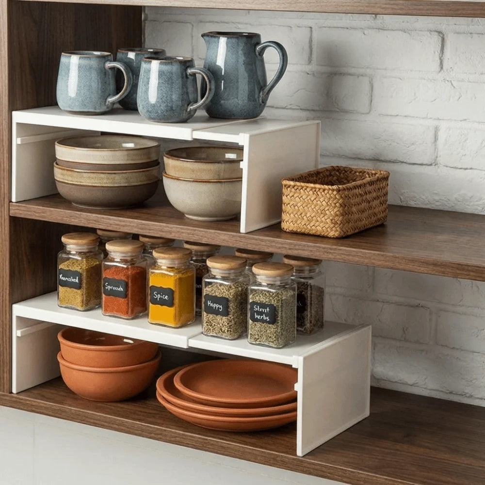 Modern Plastic Retractable Kitchen Shelf Adjustable Non-slip Dish Shelf Space Saving Minimalist Shoe Rack Pantry