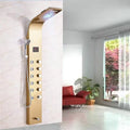 Gold Shower Panel LED Light Bathroom Six Functions Shower Column Tower Digital Screen Waterfall Shower Massage Spa Jets Tub