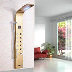 Gold Shower Panel LED Light Bathroom Six Functions Shower Column Tower Digital Screen Waterfall Shower Massage Spa Jets Tub