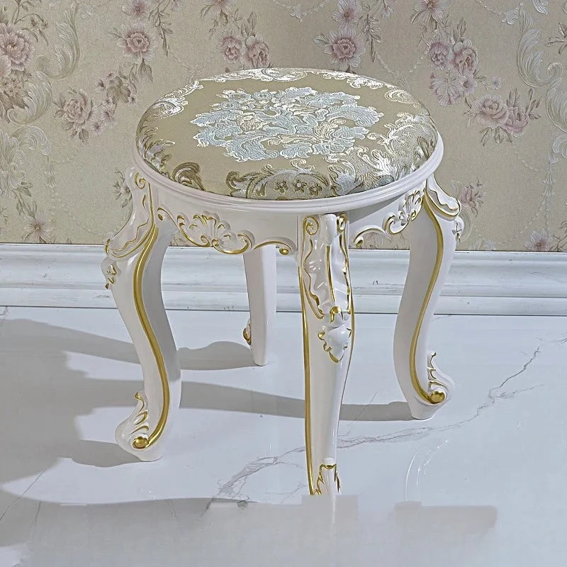 European Fabric Pouf,Modern Round Tea Table Stool, High-Quality Manicure Seat, Living Room Sofa Side Ottoman, Versatile Seating.