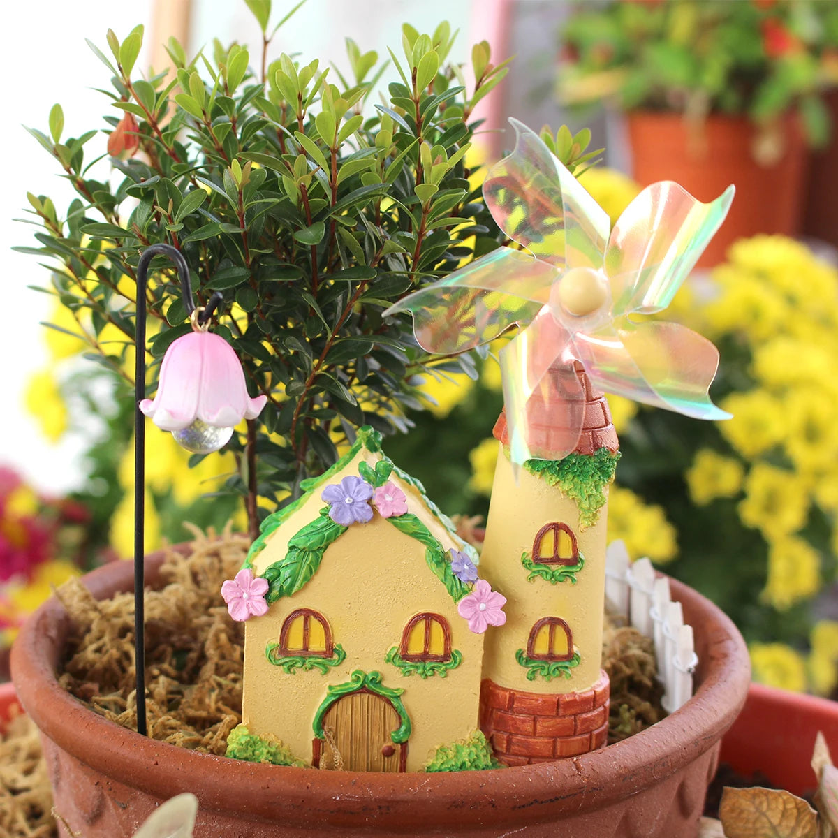 7pcs/set Mini Fairy Garden Windmill Shed Art Sculpture, Outdoor Waterproof Garden Decor,Fairy Garden House Cottage For Garden Pa