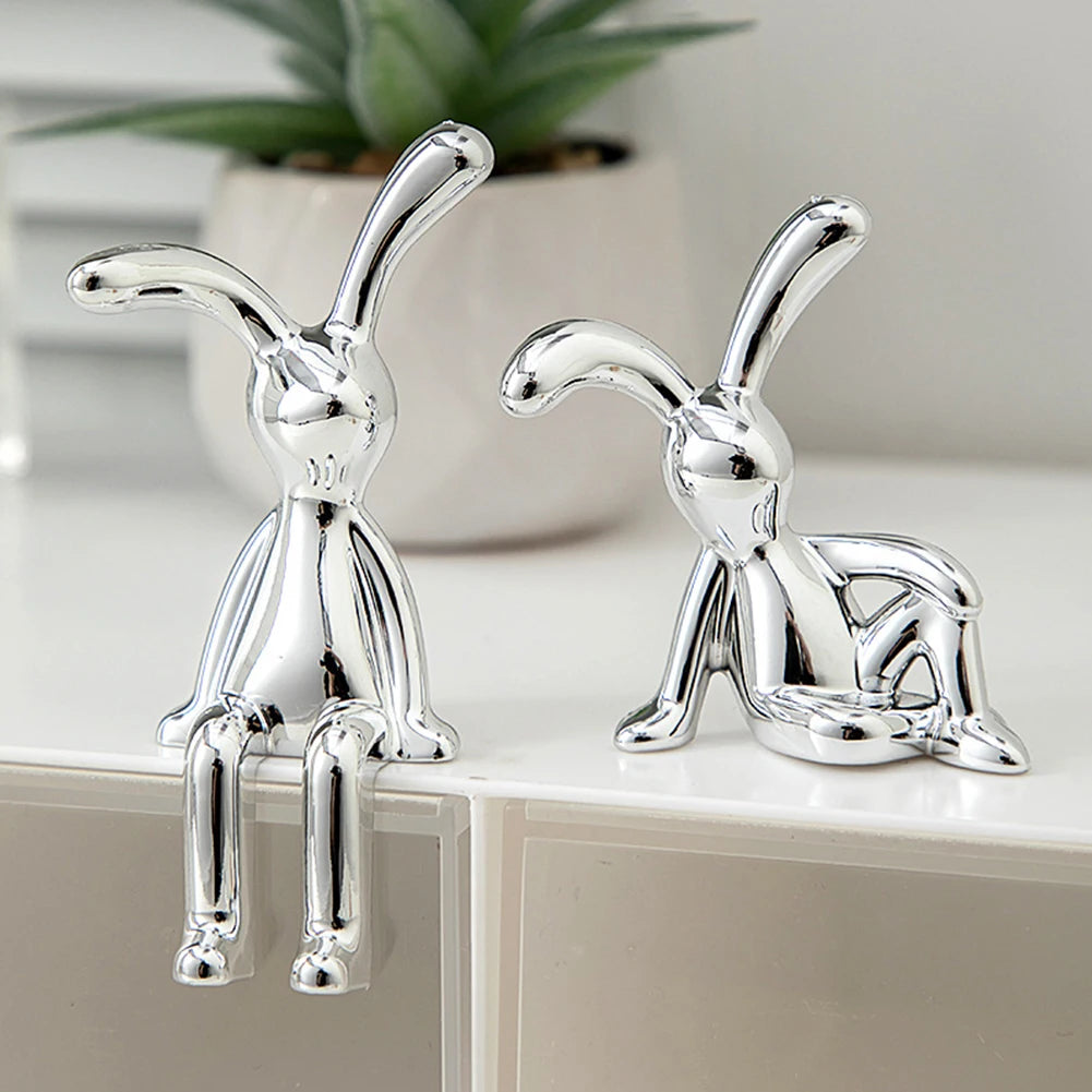 Rabbit Animal Decor Modern Style Cartoon Bunny Sculptures Silver Nordic Rabbit Statue Living Room Decoration