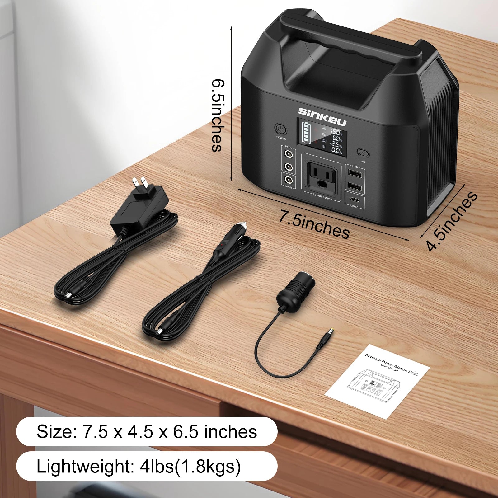 150W Portable Power Station 122.8Wh LiFePO4 Battery Solar Generator Power Bank with AC 110V & LED Flashlight for Camping/Home/RV