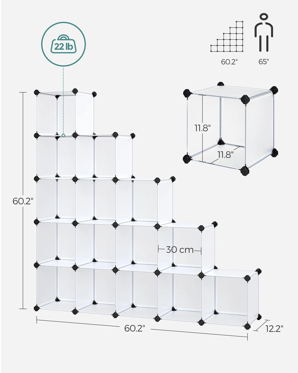 SONGMICS Cube Storage Organizer, Set of 16 Plastic Cubes, Book Shelf, Closet Organizers and Storage, Room Organization, Bedroom