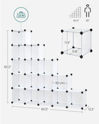 SONGMICS Cube Storage Organizer, Set of 16 Plastic Cubes, Book Shelf, Closet Organizers and Storage, Room Organization, Bedroom