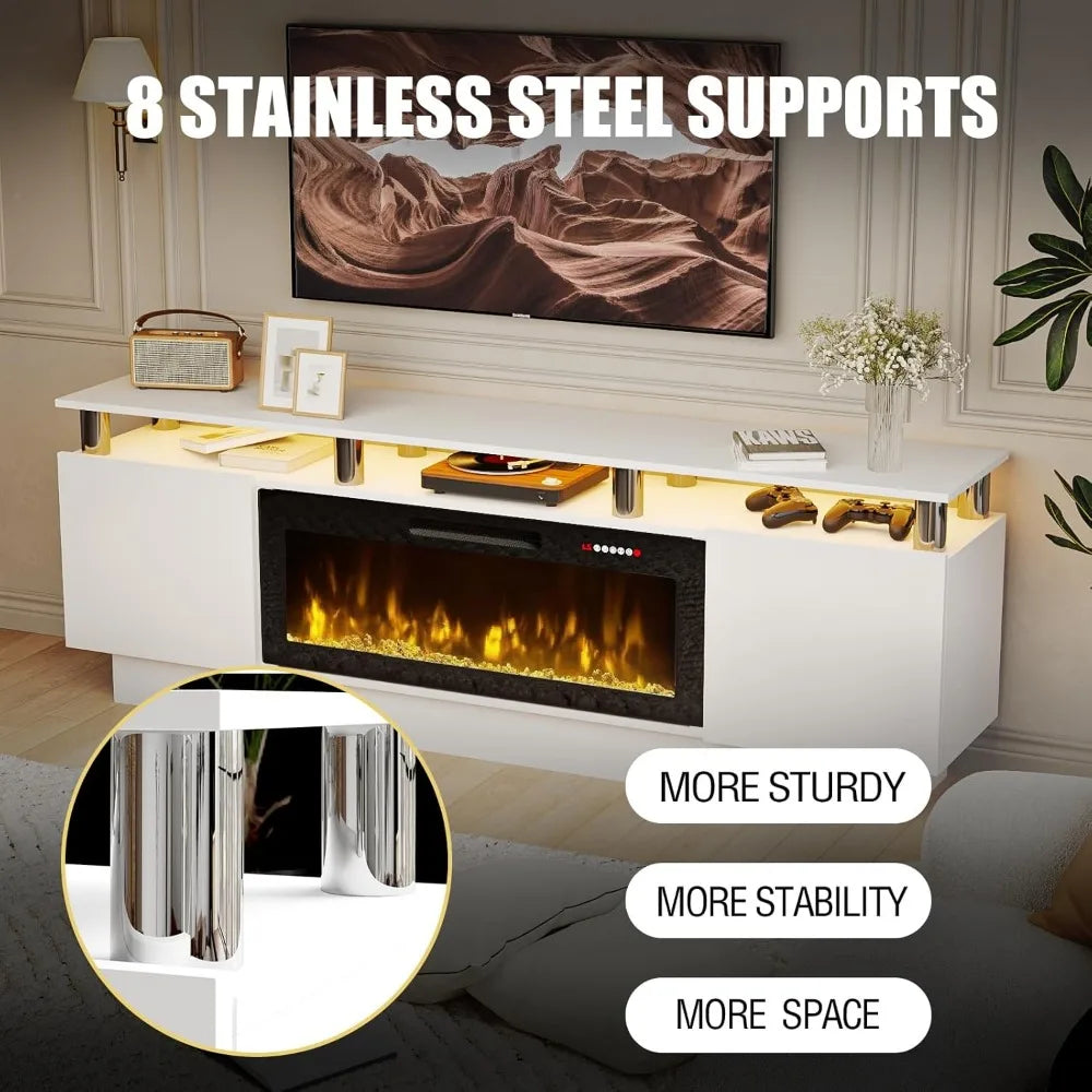 70" Fireplace TV Stand with 36" Electric Insert & LED Lights, Fits 80" TVs | AlluCanFind