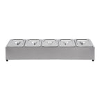 Spice Rack Shelf Stainless Steel Organizer Stand W/ 5*1/6 Pans W/ Lids Countertop Inclined Holder for Sauce Fruits Kitchen Use