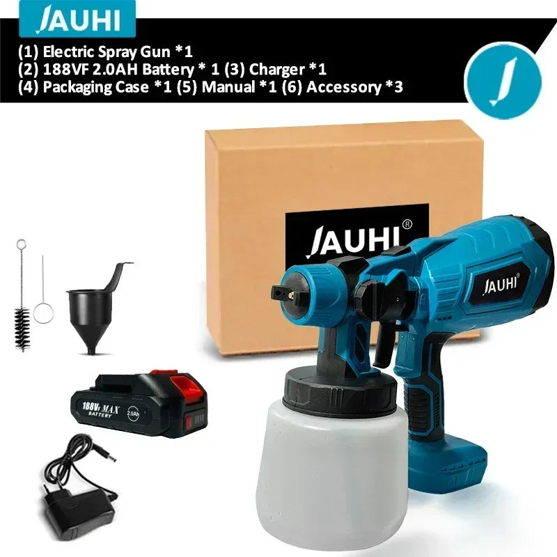 JAUHI 1500W 1000ML Cordless Electric Spray Gun with Battery Household Disinfection Sterilization Portable Paint Sprayer