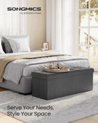 SONGMICS Mazie Collection - 43 Inches Folding Storage Ottoman Bench, Ottoman Foot Rest, End of Bed Bench, Storage Chest