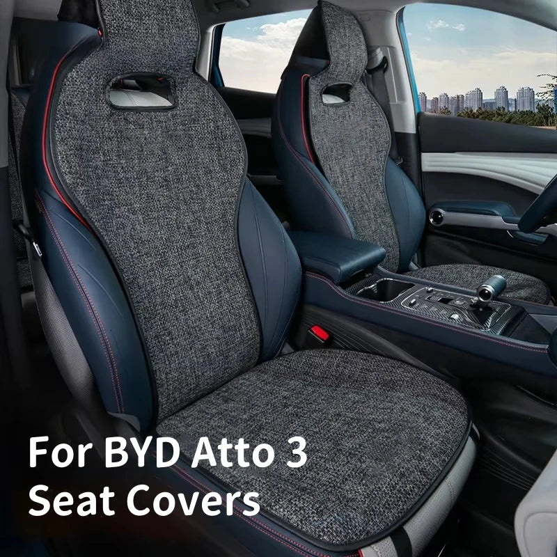 For BYD Atto 3 / Yuan Plus Tang Han Dolphin EV 2022 2023 2024 Seat Covers, Linen Cushion Breathable Pad Car Seat Mat Protector