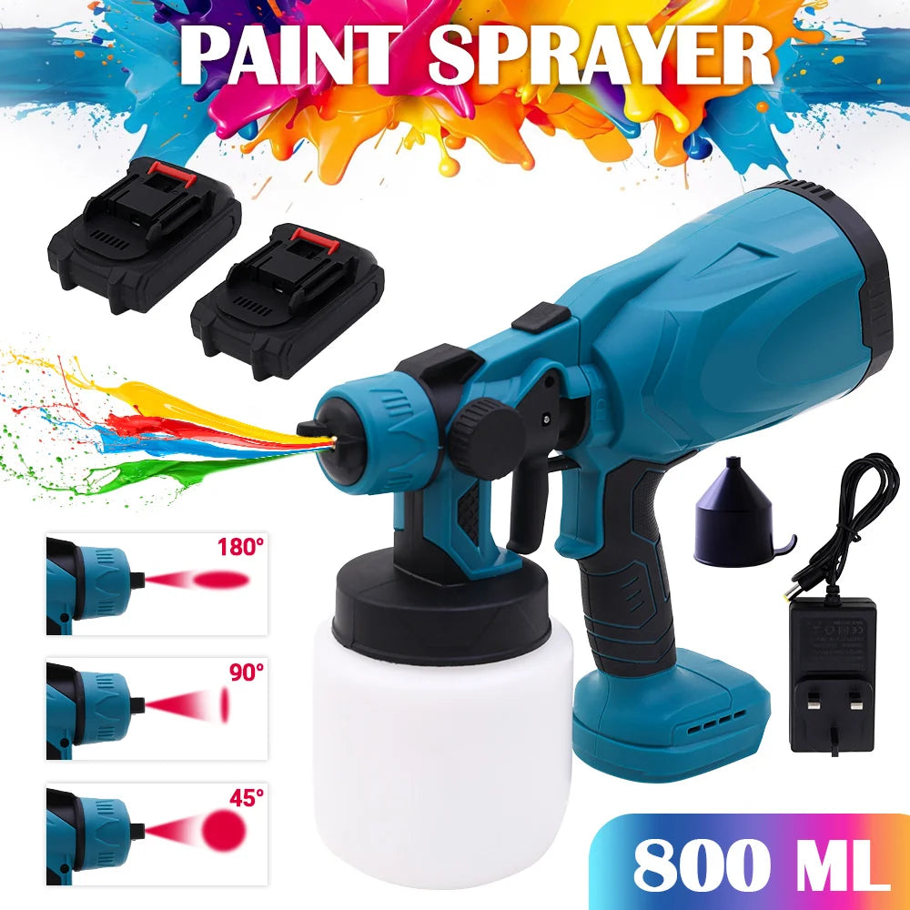 Cordless Electric Paint Sprayer - 800ML Airless Spray Gun w/ 2x 21V Batteries