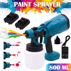 Cordless Electric Paint Sprayer - 800ML Airless Spray Gun w/ 2x 21V Batteries