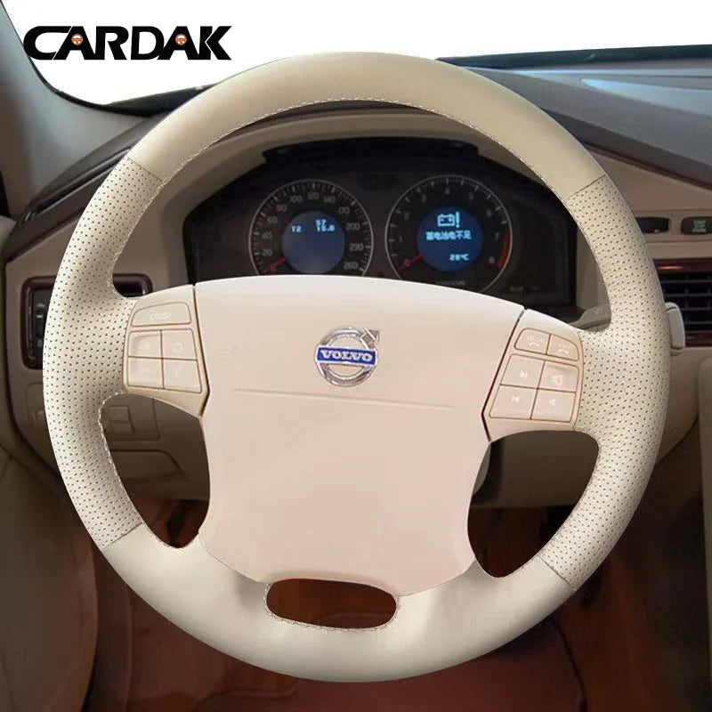 DIY Beige Leather Car Steering Wheel Cover For Volvo S80 XC70 V70 2006-2010
