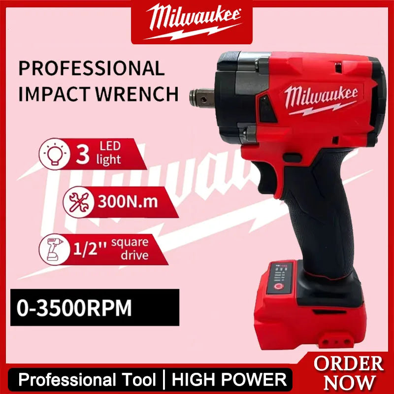 Milwaukee Brushless Cordless 1/2 Electric Wrench Car Truck Repair Screwdriver Impact Drill Rechargable For 18V Battery Tools