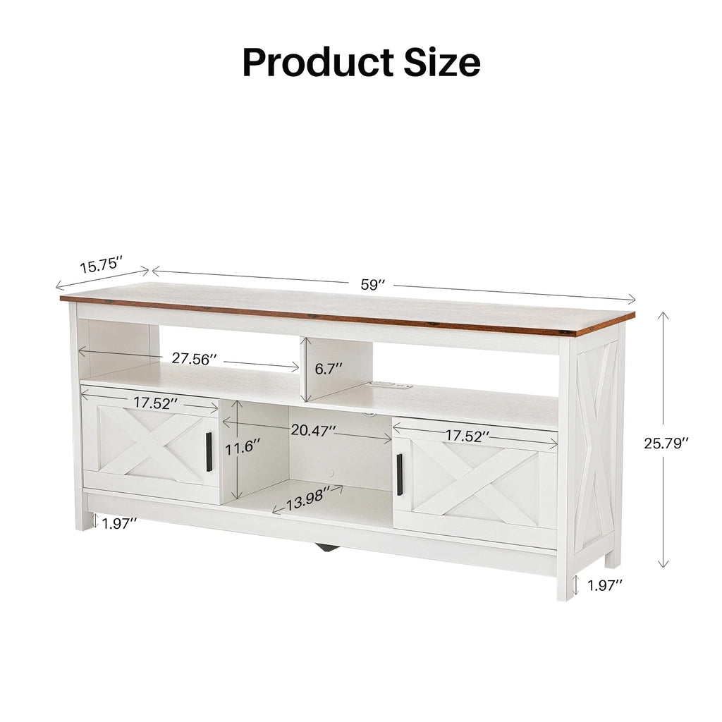 REDLIFE TV Stand for TVs Up to 65 inches Entertainment Center w/ Power Outlet Storage Cabinet Three Open Shelves for Living Room