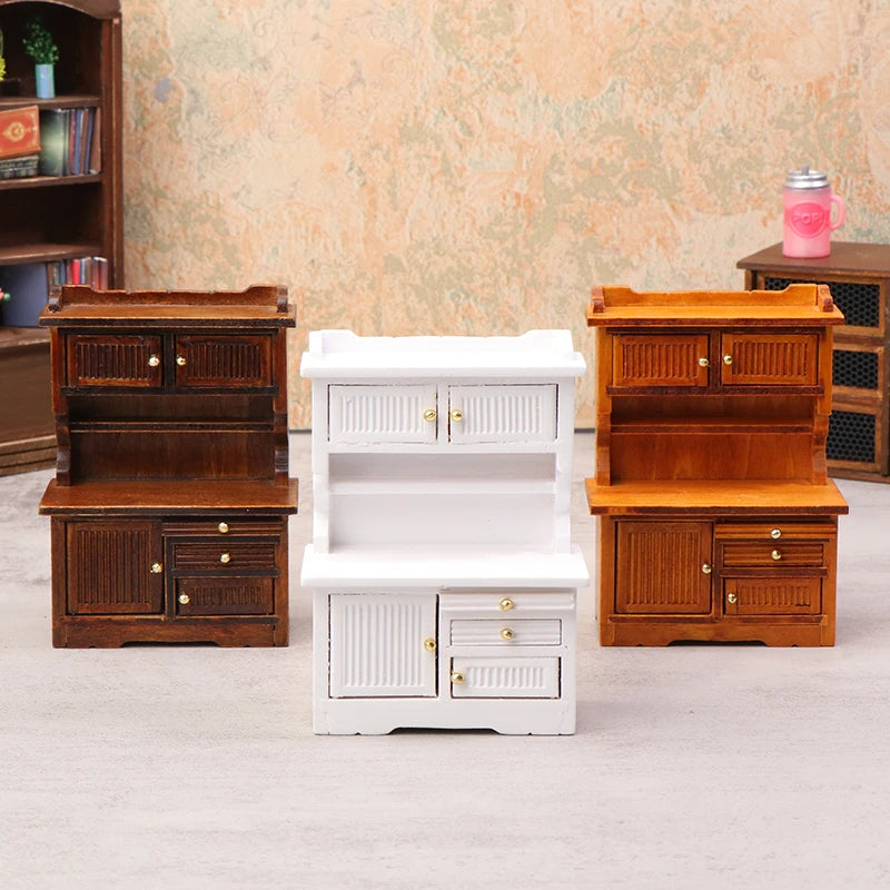 Mini Dollhouse Furniture Set, 1/12 Sideboard Bookcase Model for Home Kitchen Décor Scene