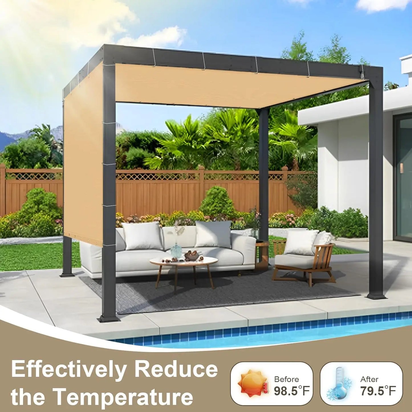 Waterproof Sun Shade Cloth with Grommets Rectangle Square Patio Sun Screen Pergola Shade Sail Canopy Cover Tarp Screens