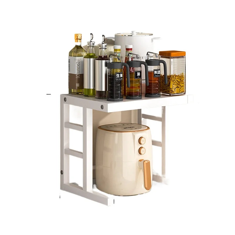 Expandable Kitchen Microwave Stand Double-Layer Countertop Organizer Rice Cooker Storage Rack Cabinet Placement Shelf