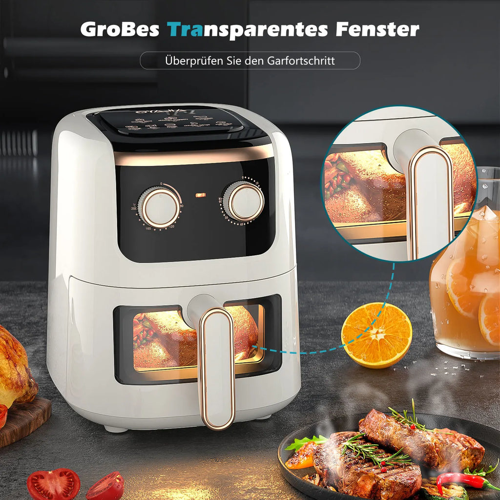 OYAJIA 5L Manual Air Fryer, , Easy-View Window, Digital Temperature Control, 60-Minute Timer, Non Stick Technology