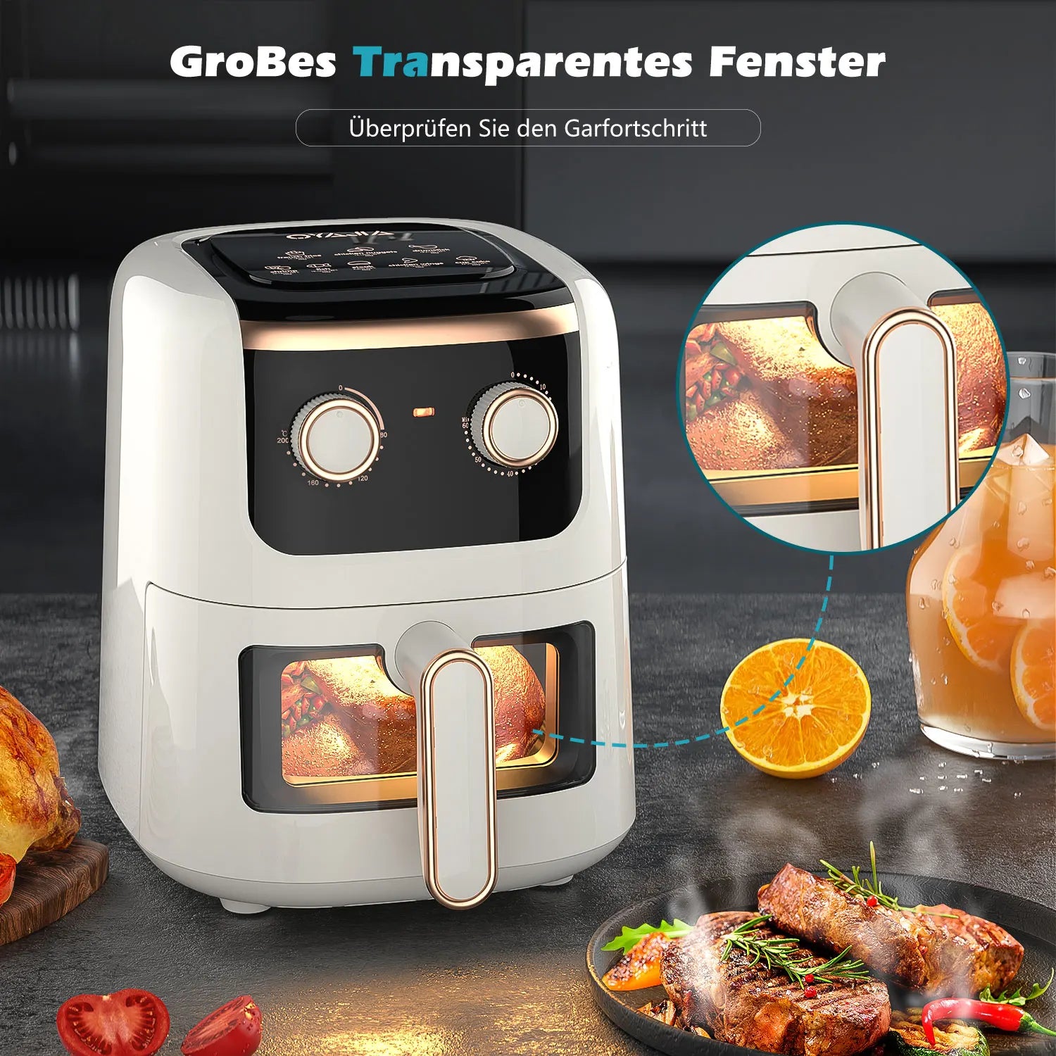 OYAJIA 5L Manual Air Fryer, , Easy-View Window, Digital Temperature Control, 60-Minute Timer, Non Stick Technology