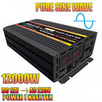 10000W/12000W Car Inverter LCD Display Vehicle Smart Inverter DC 12 V To AC 220V Digital Pure Sine Wave Power Inverter