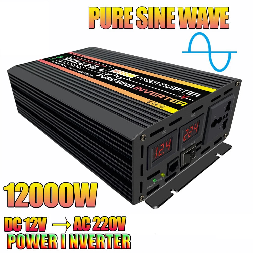 10000W/12000W Car Inverter LCD Display Vehicle Smart Inverter DC 12 V To AC 220V Digital Pure Sine Wave Power Inverter