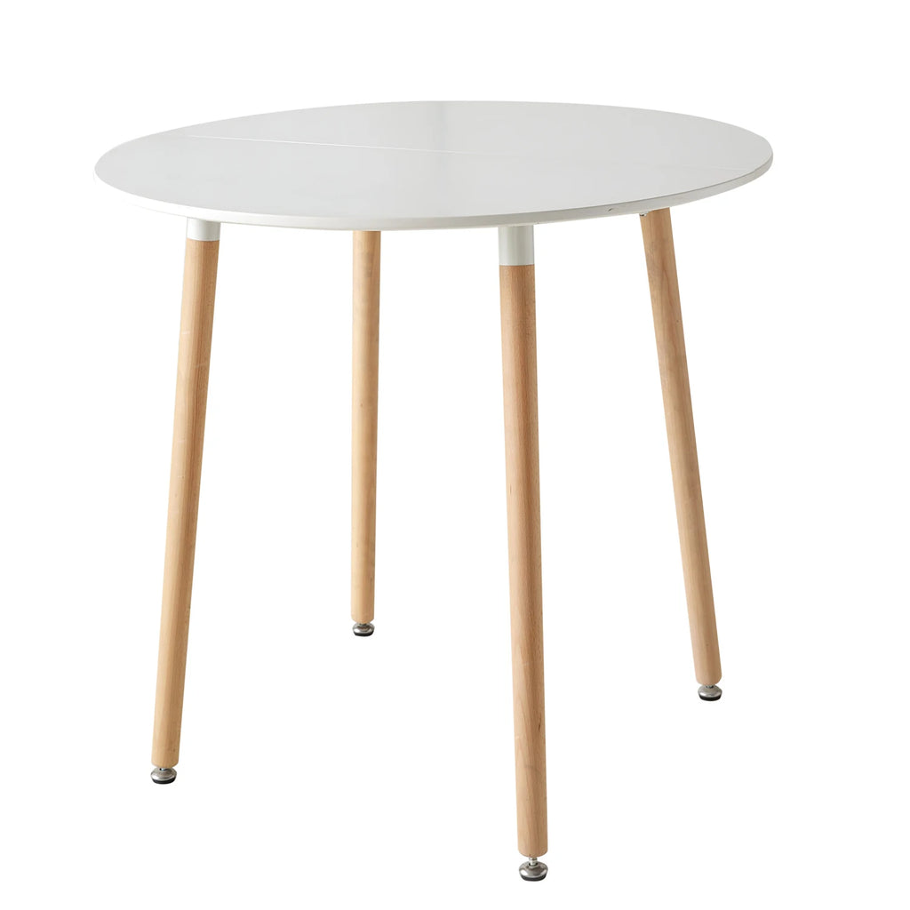EGOONM Modern Round Dining Table Nordic Scandinavian MDF Top Solid Beech Legs for Living Room Dining Room White