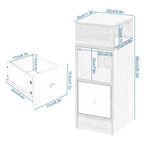 2PCs Bedroom Bedside Table with 2Open Shelves 1Drawer 25x66x30cm Slim Small Storage Cabinet Nightstand Space-Saving Home Decor