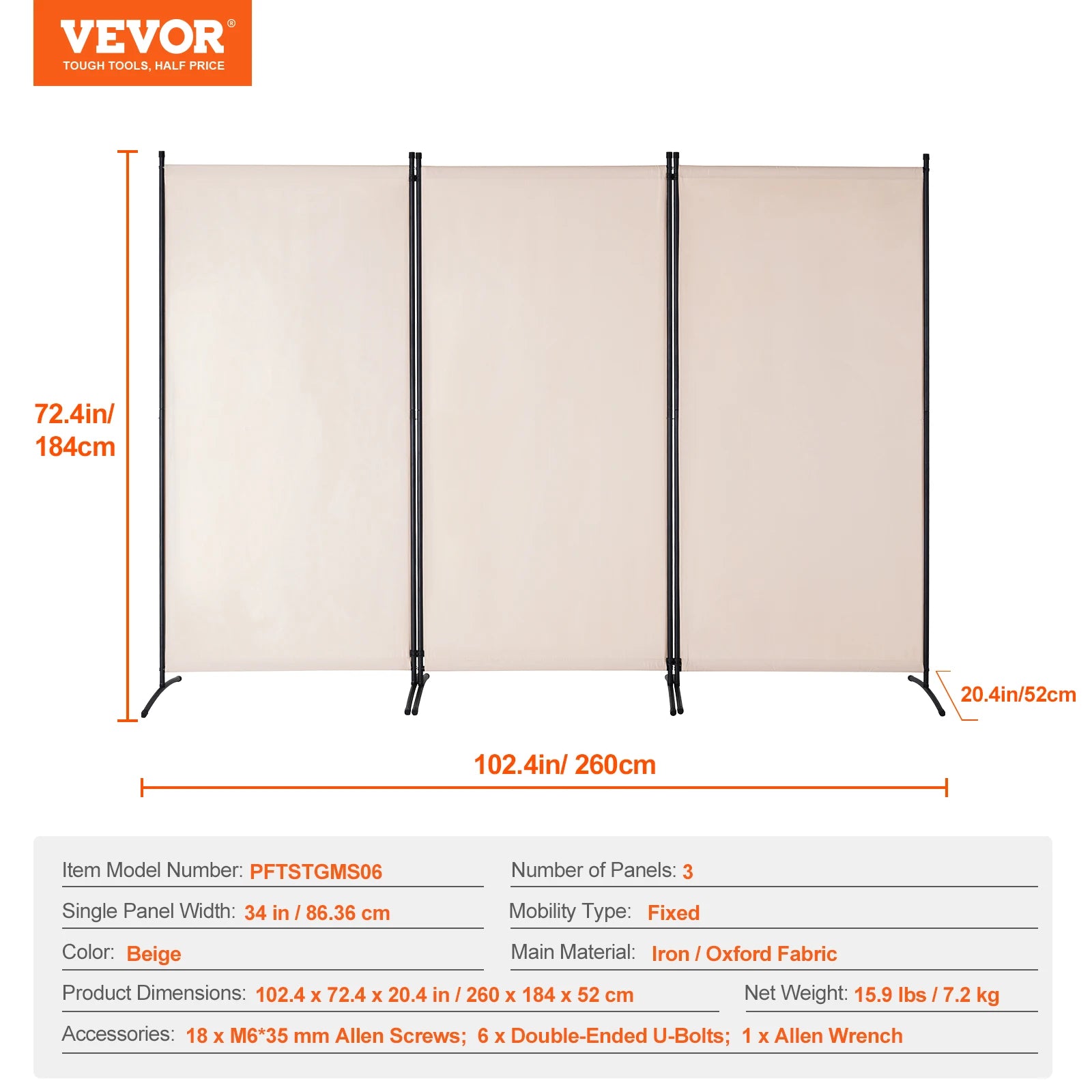 VEVOR 3/4/6 Panel Room Divider Folding Privacy Screen and Portable Freestanding Room Partitions for Office Bedroom Study Hotel