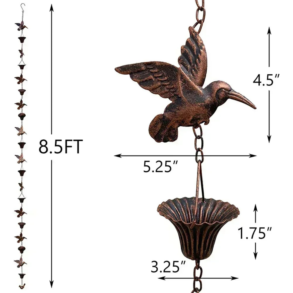8.5ft Rain Chain Metal Vintage Bird Rain Chain Pendant Suitable For Outdoor Gutter Downspout Hardware Parts Garden Eaves Decor