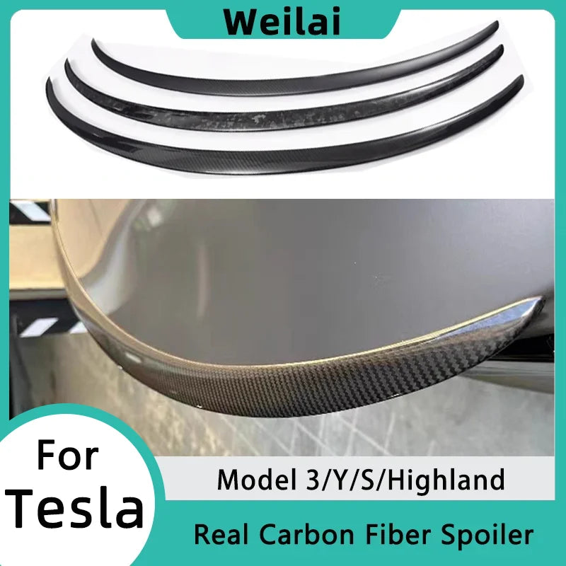For Tesla Model 3/Y/S/Highland Spoiler Real Carbon Fiber Original High Performance Auto Trunk Tail Wing Car Exterior Accessories