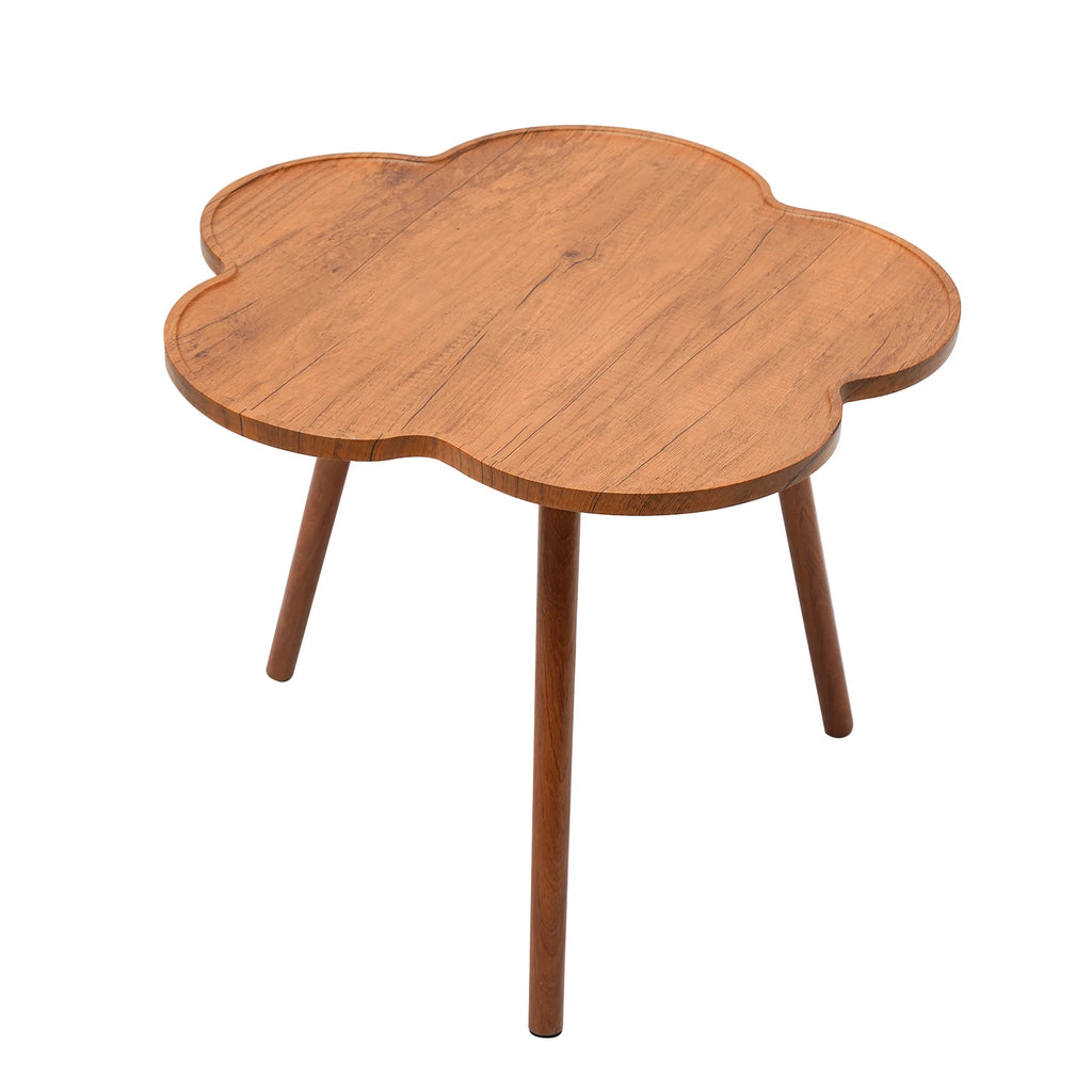 23.6" Flower-shaped Coffee Table Log Color with Wood Legs for Living Room,Bedroom,Study,Backyard,Balconies,Suitable Height
