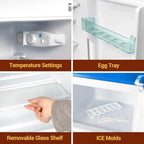 Compact 3.2 cu. ft Double Door Mini Fridge Freezer Adjustable Temperature Control Ice Trays Energy Efficient Quiet Operation