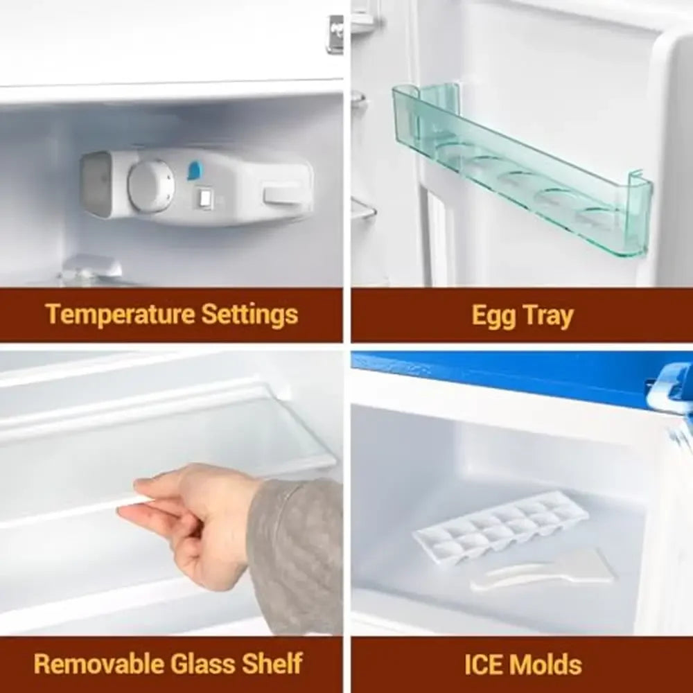 Compact 3.2 cu. ft Double Door Mini Fridge Freezer Adjustable Temperature Control Ice Trays Energy Efficient Quiet Operation