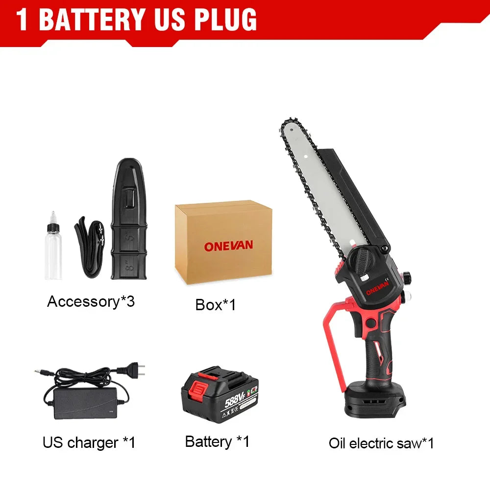 ONEVAN 8Inch Brushless Electric Chainsaw 4500W Cordless Electric Saw Rechargeable Woodworking Tool For Makita 18V Battery Pin