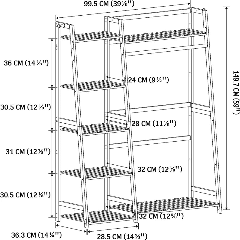 Bamboo Garment Rack with Shelves, Clothing Rack for Hanging Clothes, Freestanding Closet Organizer for Living Room Bedroom