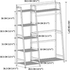 Bamboo Garment Rack with Shelves, Clothing Rack for Hanging Clothes, Freestanding Closet Organizer for Living Room Bedroom