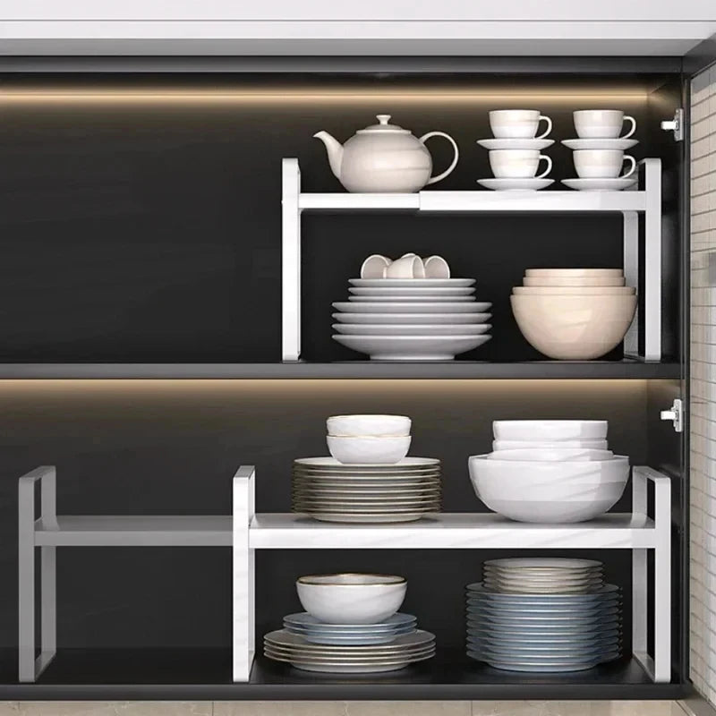 Layered Expandable Kitchen Storage Shelf Multi Level Cabinet Organizer for Seasoning Dish Arrangement Home Daily Use