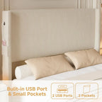 King Size Upholstered Bed Frame with USB Charging Ports - Tall Wingback Headboard & Footboard, Easy Assembly Design