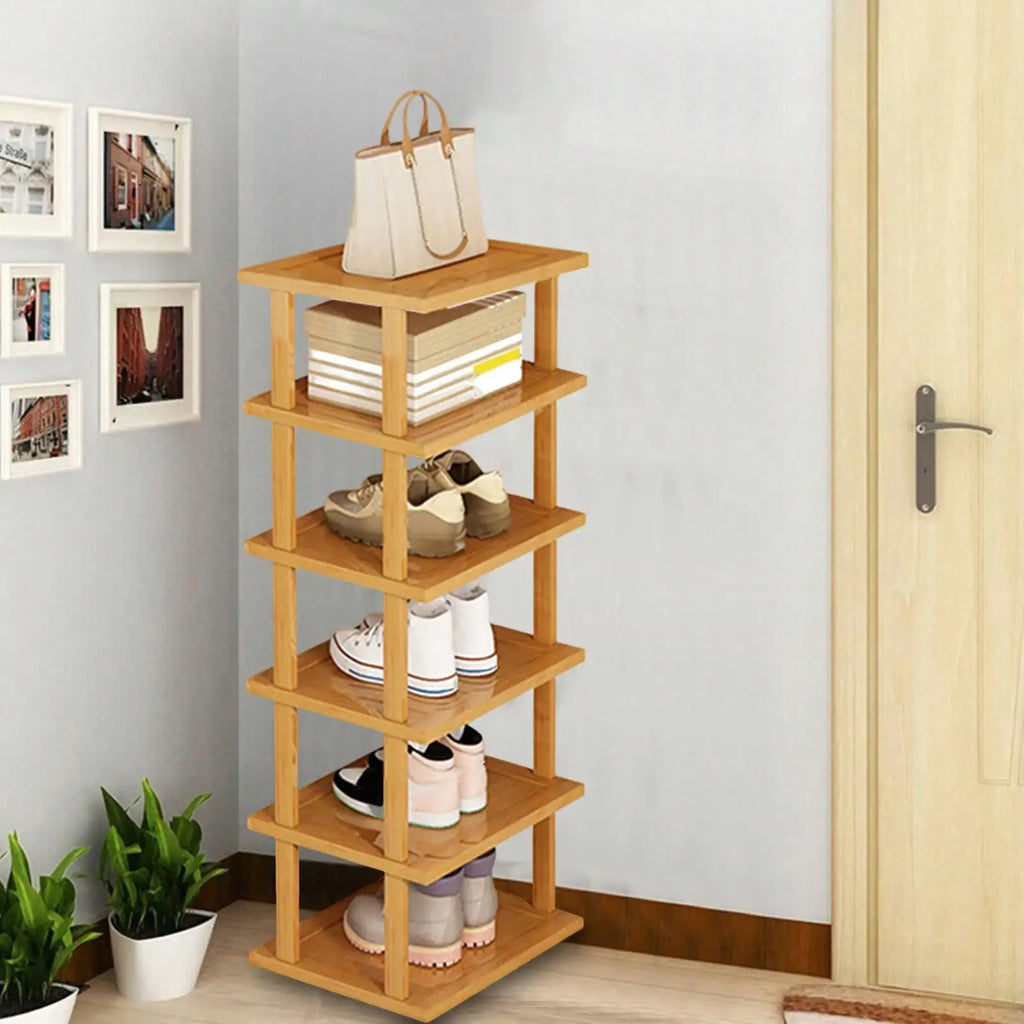 Multifunctional 6 Layers Shoes Rack Bamboo Shoe Cabinets Stackable Stand Shoes Storage Shelf Organizer For Entryway Livingroom