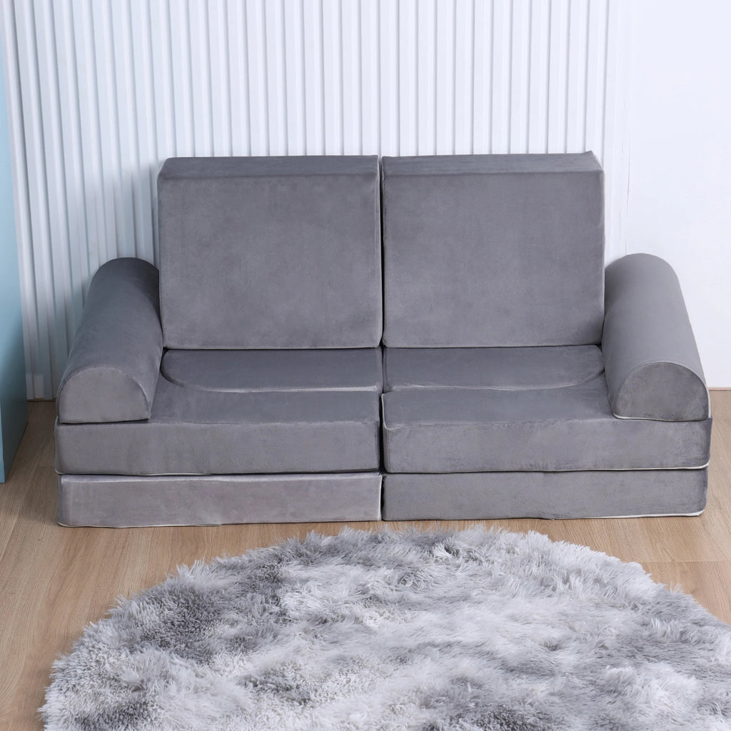 Toddler Play Sofa Multifunctional Kids Play Couch Set, Toddler Sofa for Bedrooms Living Room, Beige Gray color