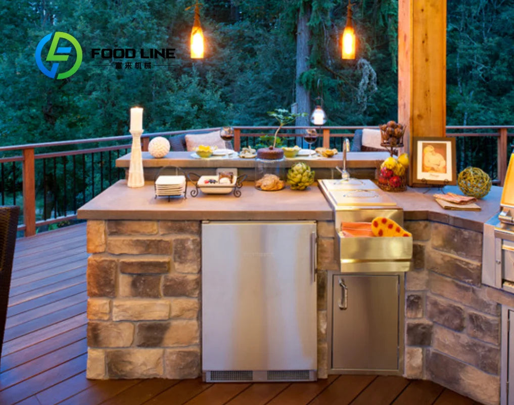 customize Outdoor Kitchen Cabinets Modular Design Weather Resistant Stainless Steel BBQ Island with Sink and Burners