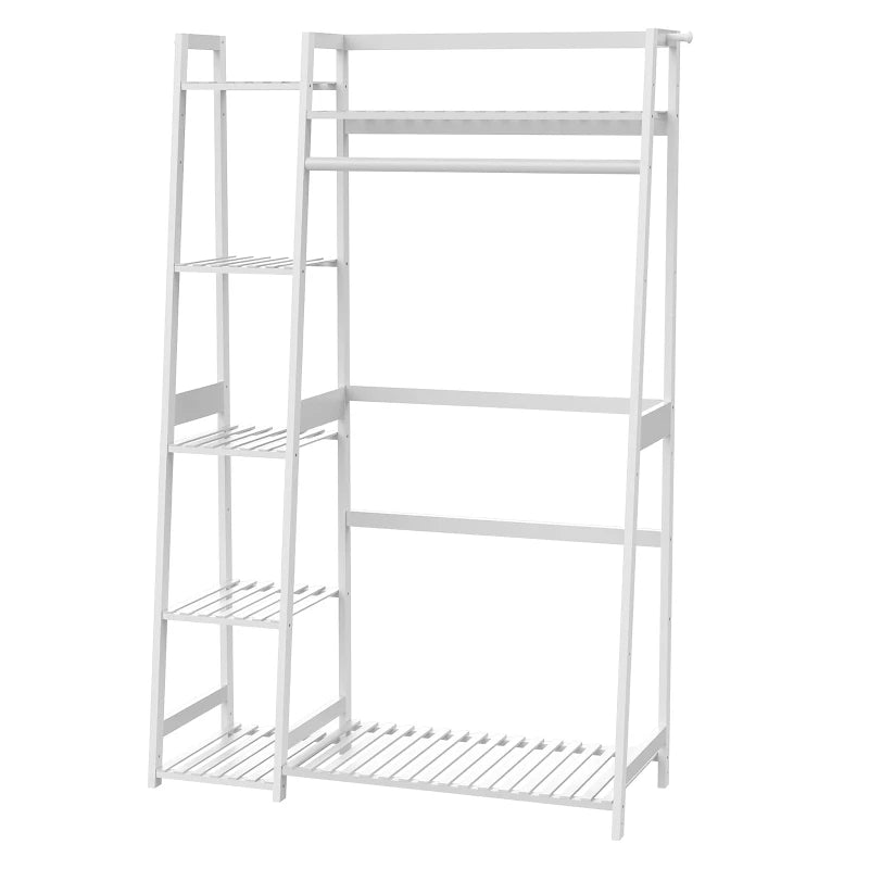 Bamboo Garment Rack with Shelves, Clothing Rack for Hanging Clothes, Freestanding Closet Organizer for Living Room Bedroom