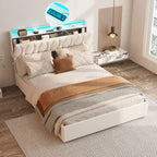 Vabches Lift Up Queen Bed Frame with Storage Headboard Upholstered Platform Bed Frame with Power Outlet&LED Lights No Box Spring