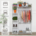 Bamboo Garment Rack with Shelves, Clothing Rack for Hanging Clothes, Freestanding Closet Organizer for Living Room Bedroom