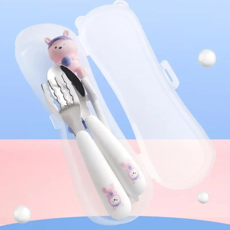Kids Tableware Set Cartoon Design Includes Training Chopsticks Fork Spoon And Storage Box For Home Restaurant Use KXRE