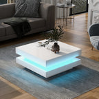KOMHTOM Square coffee table table in White Modern Technological Style With Bluetooth LED Strip