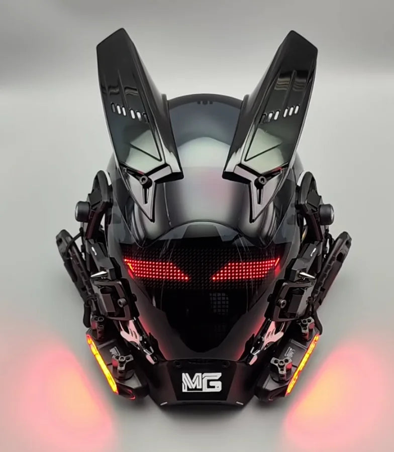 Rechargeable LED Helmet Mask Futuristic Light-Up Face Cover for Rave Festival Cosplay Party RGB Programmable Adjustable Gear