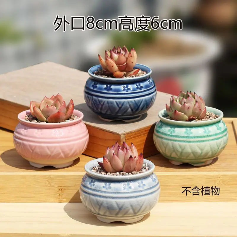 Combination Ceramic Breathable Small Flowerpot Cute Thumb Succulent Plant Flowerpot Home Mini Garden Bonsai Potted Flower Pot